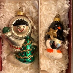 Hallmark Crown Reflectjons Blown Glass Set of 2 Frosty Friends Ornaments c.1998
